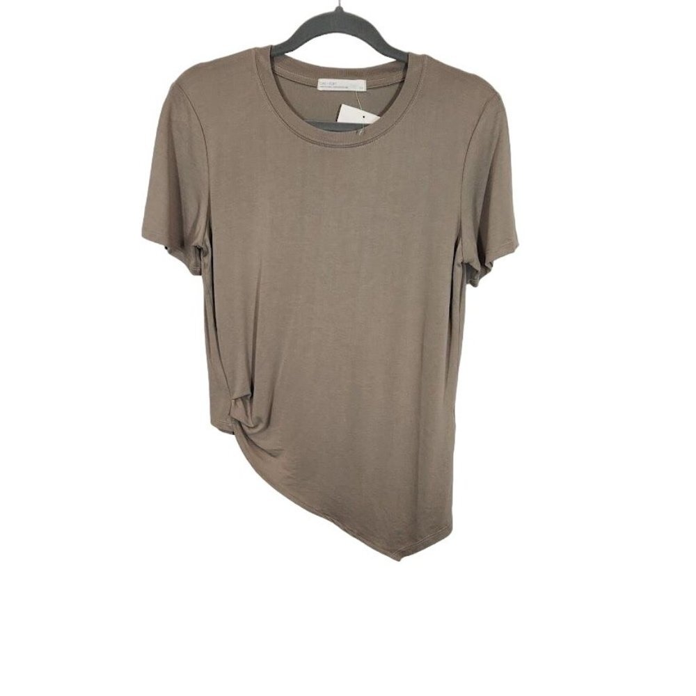 Oak + Fort ASYMMETRIC HEM T-SHIRT in Taupe - Size Small